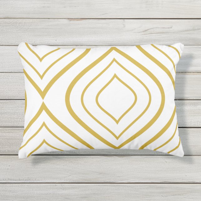 Abstract geometrical, white and gold outdoor pillow (Front)