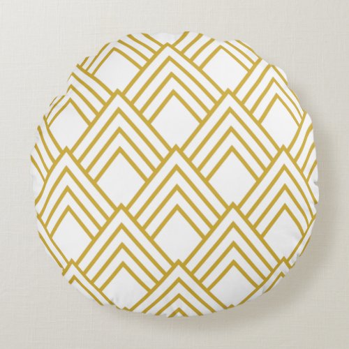 Abstract geometrical white and gold round pillow