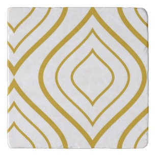 Abstract geometrical, white and gold trivet