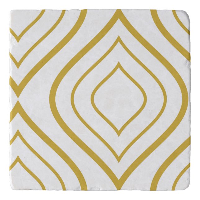 Abstract geometrical, white and gold trivet (Front)