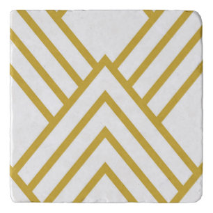 Abstract geometrical, white and gold trivet