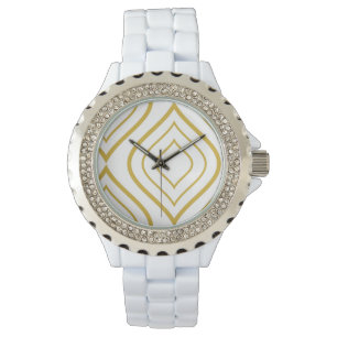 Abstract geometrical, white and gold watch