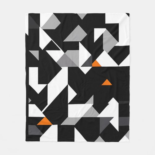 Abstract Geometrics Pattern _ BW _ Gray _ Orange Fleece Blanket