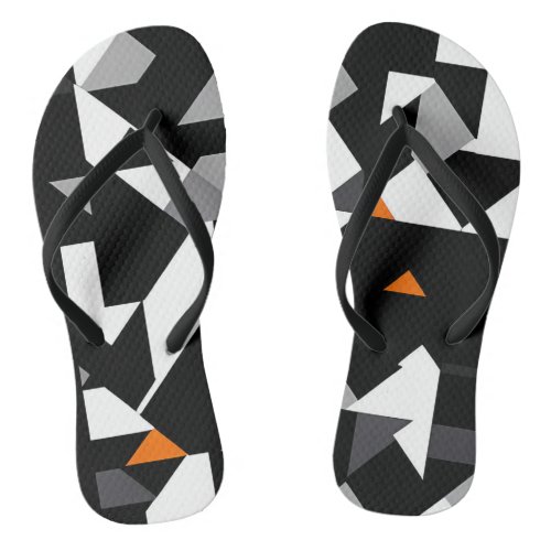 Abstract Geometrics Pattern _ BW _ Gray _ Orange Flip Flops