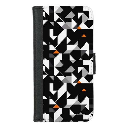 Abstract Geometrics Pattern _ BW _ Gray _ Orange iPhone 87 Wallet Case
