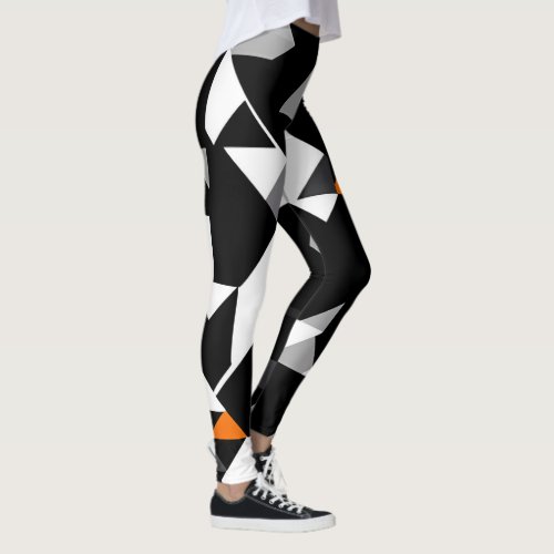 Abstract Geometrics Pattern _ BW _ Gray _ Orange Leggings
