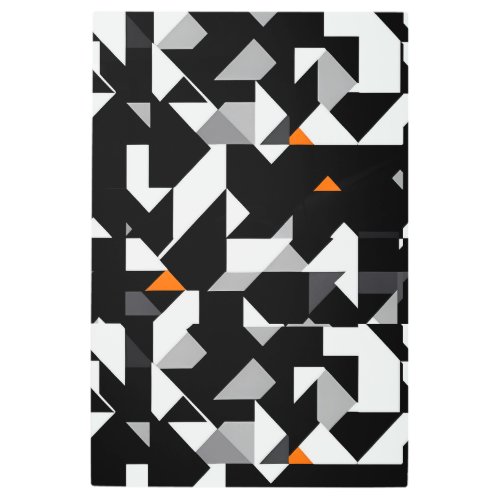Abstract Geometrics Pattern _ BW _ Gray _ Orange Metal Print