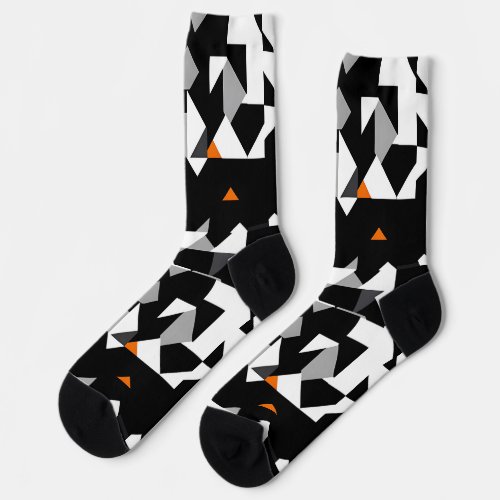 Abstract Geometrics Pattern _ BW _ Gray _ Orange Socks