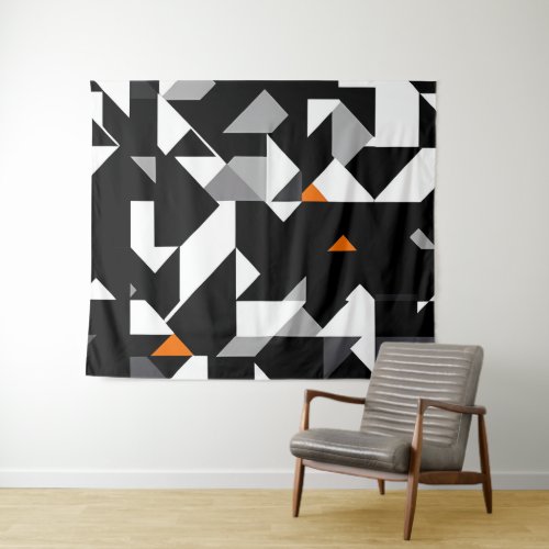 Abstract Geometrics Pattern _ BW _ Gray _ Orange Tapestry