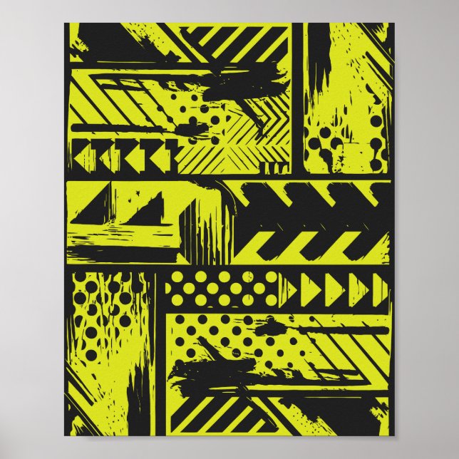 Abstract Geometry in Lime Yellow and Black Poster (Front)