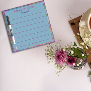 Abstract gingham pattern blue border dry erase board