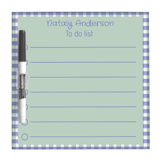 Abstract gingham pattern green blue  border dry erase board (Front)