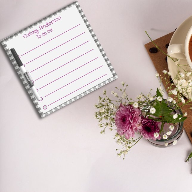 Abstract gingham pattern grey  border dry erase board (Creator Uploaded)