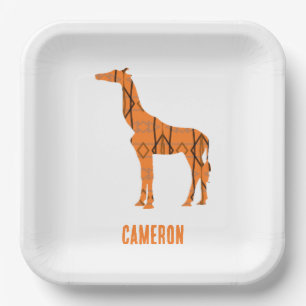 Abstract giraffe silhouette monogram paper plates
