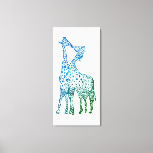 Abstract Giraffes Drawing Kiss Canvas Print