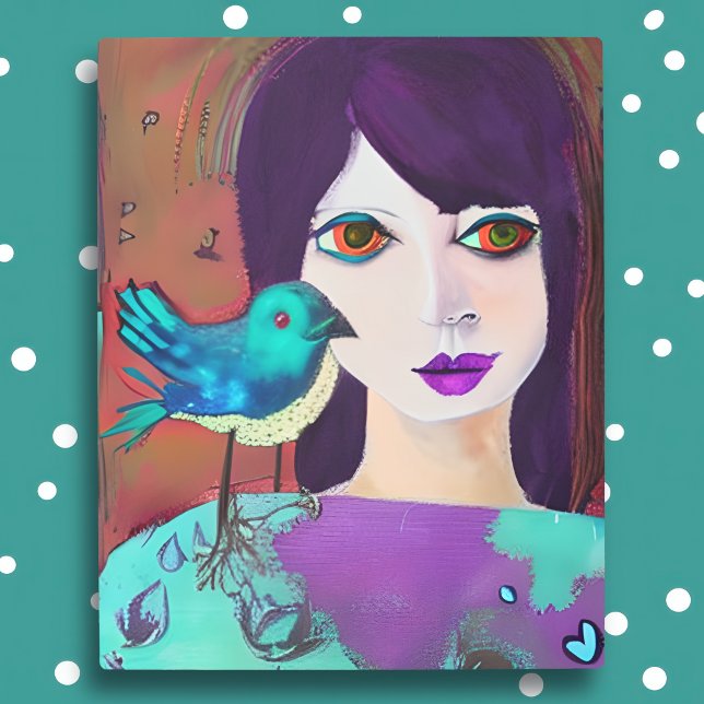 Abstract Girl and Bird Purple and Teal Metal Print (Creator Uploaded)