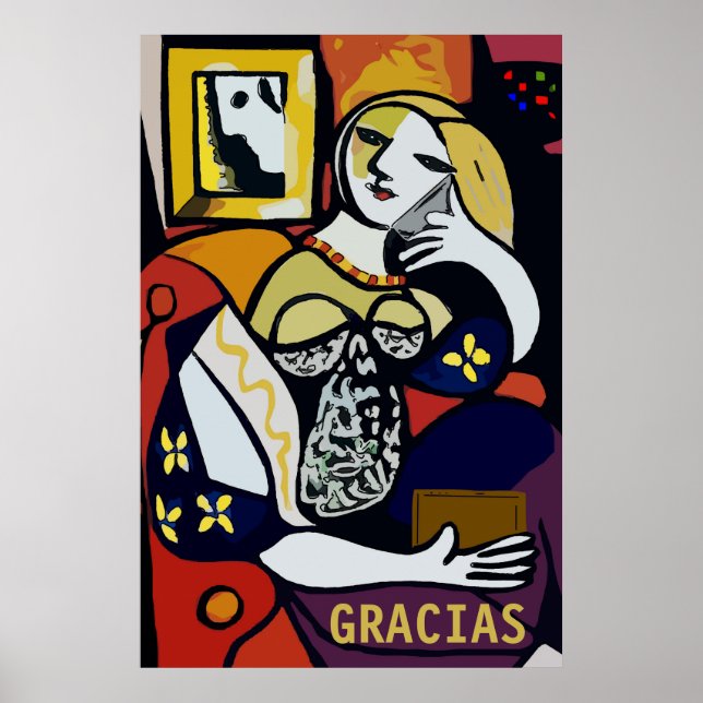Abstract Girl on Phone, edit text, Gracias Poster (Front)