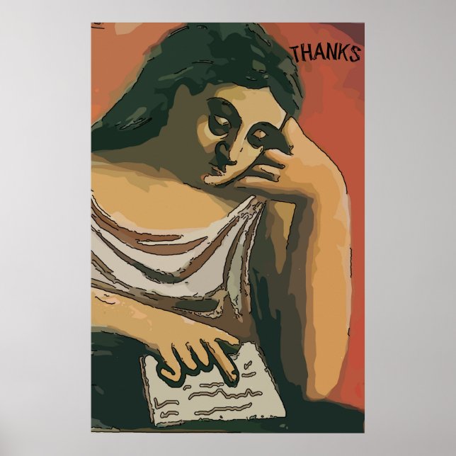 Abstract Girl on Tablet Thanks Poster (Front)