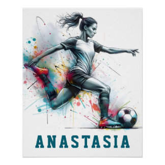Abstract girl soccer player in action football art poster