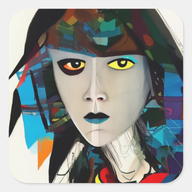 Abstract Girl Square Sticker (Front)