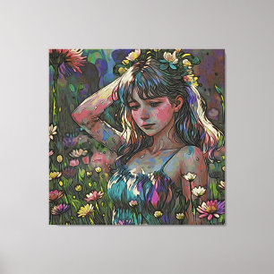 *~ Abstract Girl Wild Flower Field AP56 Canvas Print