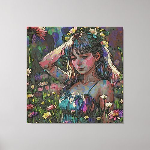  Abstract Girl Wild Flower Field AP56 Canvas Print