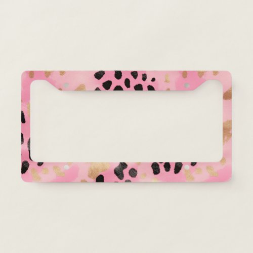 Abstract Girly Glam Pink Gold Black Leopard Print License Plate Frame