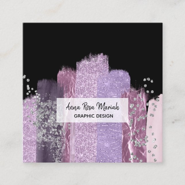*~* Abstract Girly Glitter Feminine Exciting Chic Square Business Card (Front)