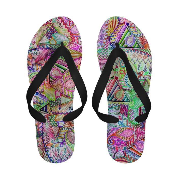 Abstract Girly Neon Rainbow Paisley Sketch Pattern Flip Flops