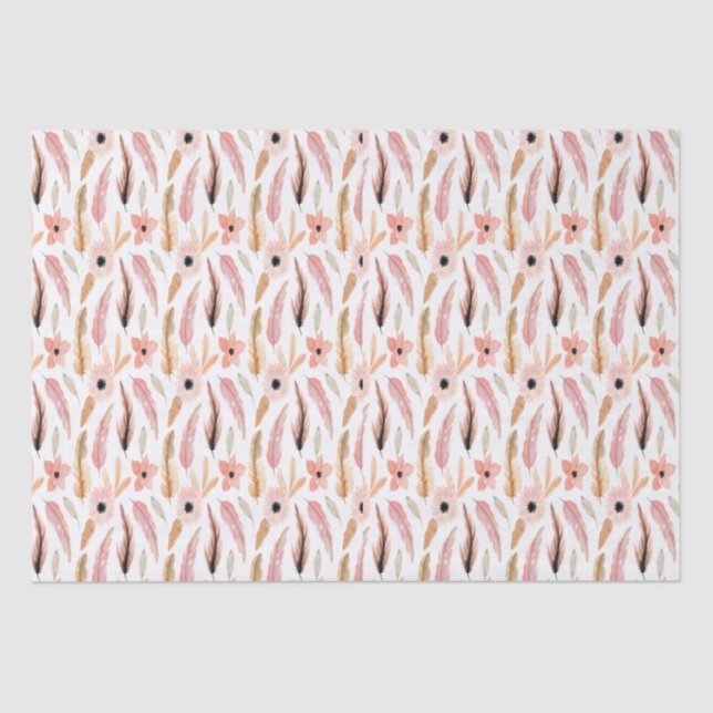 Abstract Girly Pink Floral Pattern Watercolor Tissue Paper (Front)