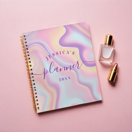 Abstract Girly Pink Yellow Iridescent Holographic Planner