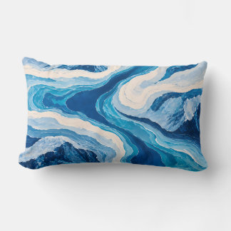 Abstract Glacier Topography Blue & Gold Throw Pill Lumbar Pillow