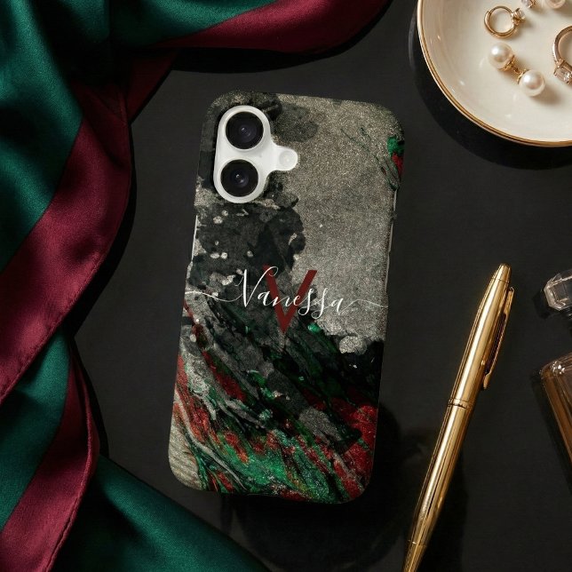 Abstract Glam Black Silver Red Green Glittery Case-Mate iPhone Case (Creator Uploaded)