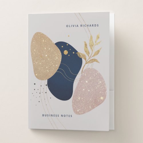 Abstract Glam  Light Gray and Faux Gold Pocket Folder