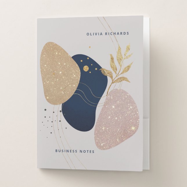 Abstract Glam | Light Gray and Faux Gold Pocket Folder (Front)
