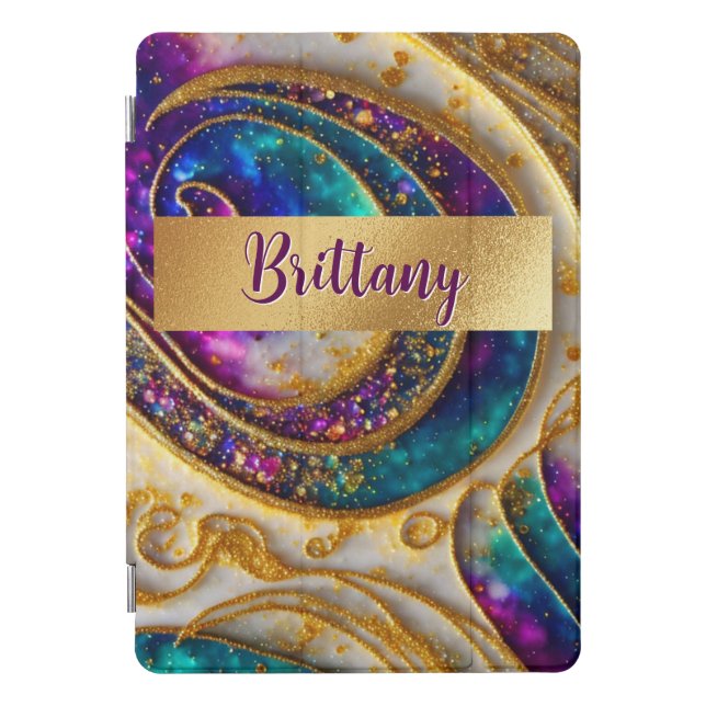 Abstract Glam Modern Alcohol Ink Purple & Gold iPad Pro Cover (Front)