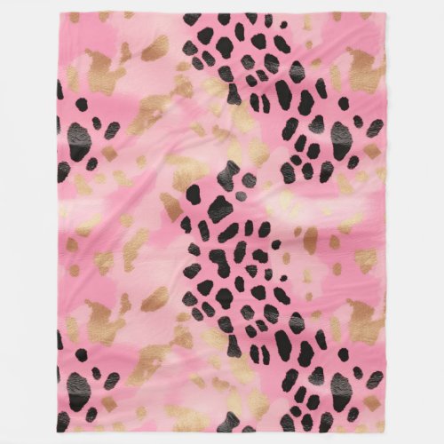 Abstract Glam Pink Gold Black Leopard Print Fleece Blanket
