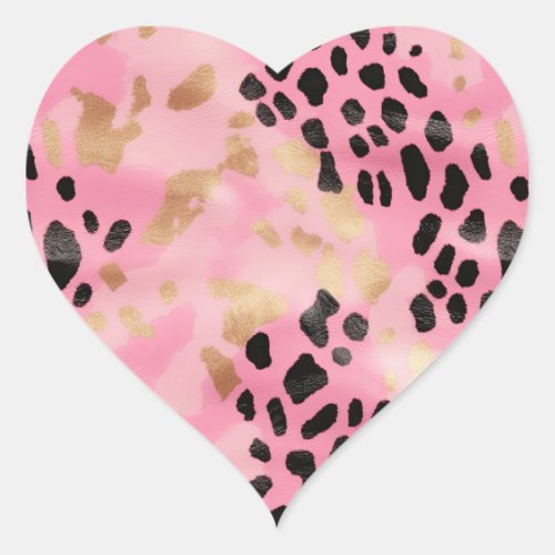 Abstract Glam Pink Gold Black Leopard Print Heart Sticker