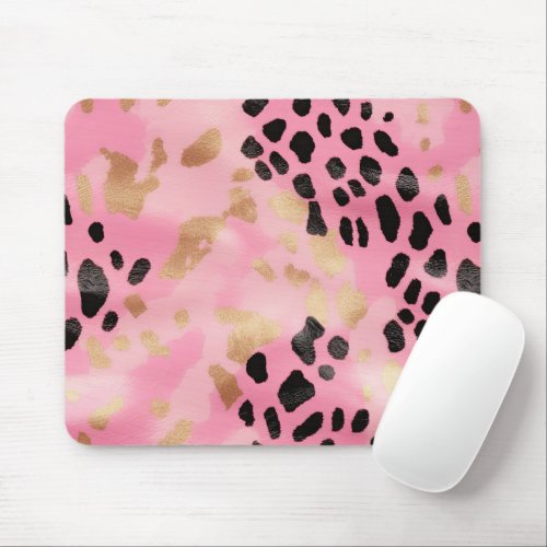 Abstract Glam Pink Gold Black Leopard Print Mouse Pad