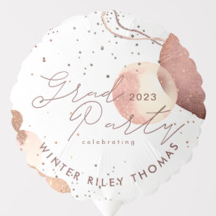Abstract Glam Watercolor Rose Glitter Grad Party Balloon