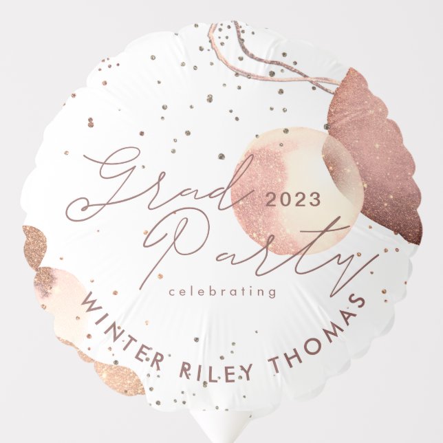 Abstract Glam Watercolor Rose Glitter Grad Party Balloon (Front)