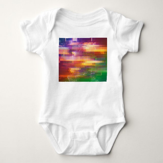 Abstract glitch: test screen texture baby bodysuit (Front)