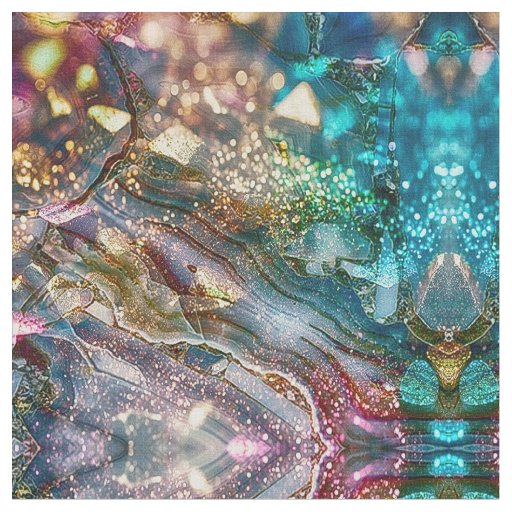 Abstract Glitter and Marble Pink and Blue Fabric