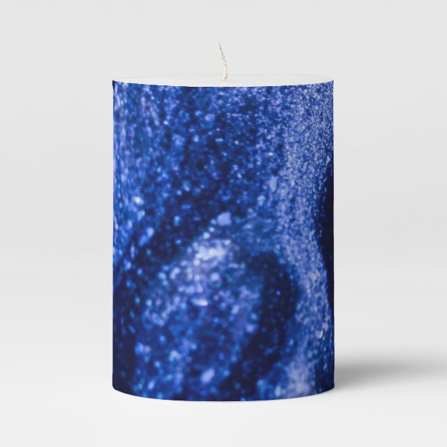 ABSTRACT GLITTER BLUE DARK PILLAR CANDLE (Front)