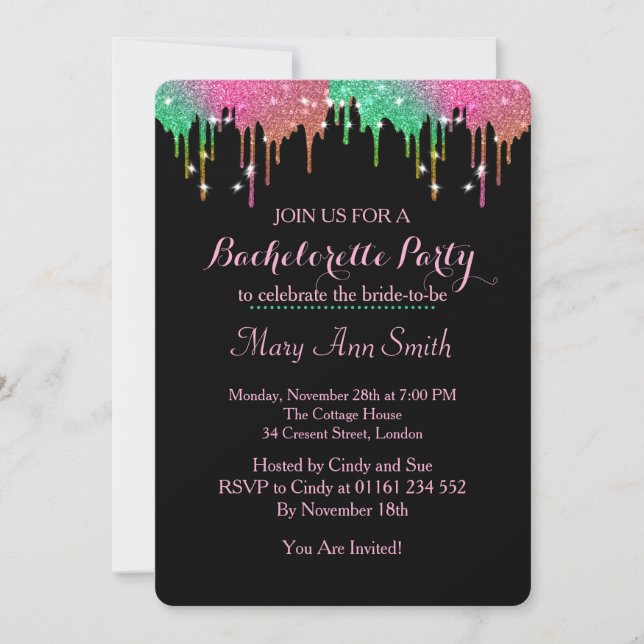 Abstract Glitter Dripping Bachelor Party Invitation (Front)