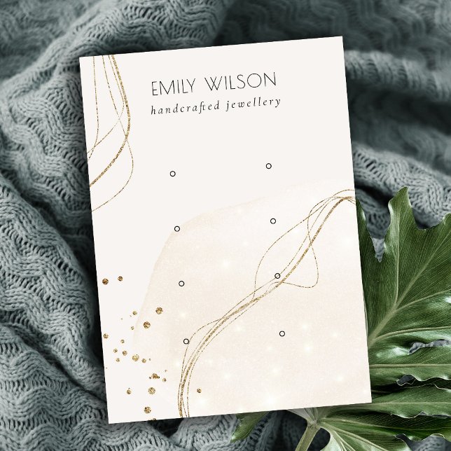 Abstract Glitter Ivory Gold 4 Stud Earring Display Business Card (Creator Uploaded)