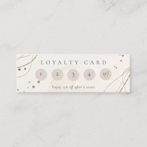 Abstract Glitter Ivory Gold 5 Punch Loyalty Mini Business Card