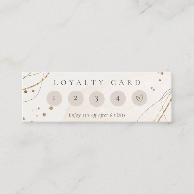 Abstract Glitter Ivory Gold 5 Punch Loyalty Mini Business Card (Front)