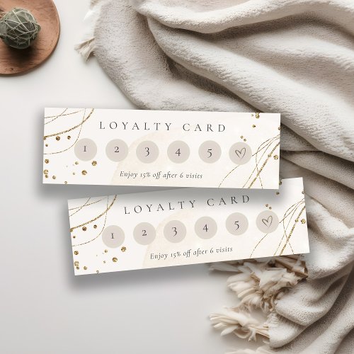 Abstract Glitter Ivory Gold 6 Punch Loyalty Mini Mini Business Card