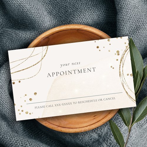 Abstract Glitter Ivory Gold Appointment Reminder Business Card